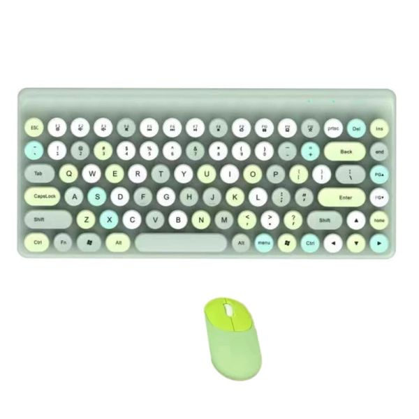 Combos drahtlose Tastatur -Maus -Set Mini 86key Retro Runde Keycaps Tastatur Ergonomisches Design kompatibel mit PC -Computer -Laptop