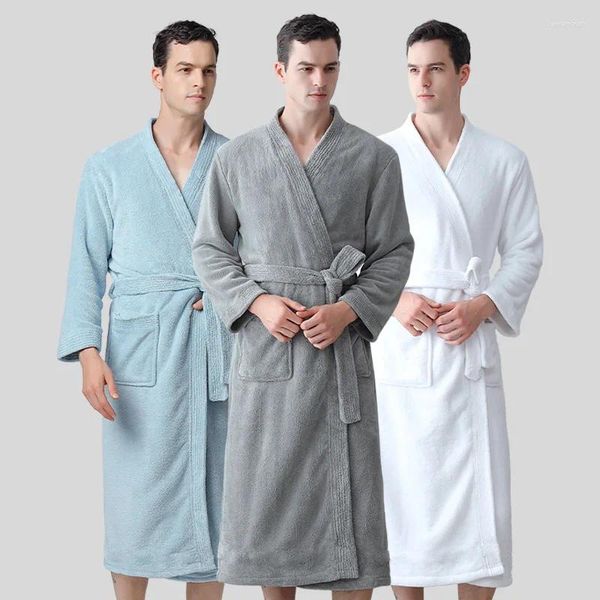 Ev Giyim Rahat Nightgown Gevşek Erkekler Sweetwear Mercan Polar Kimono Robe Elbise Kış Flanel Batrobe Büyük Boy Lounge Giyim
