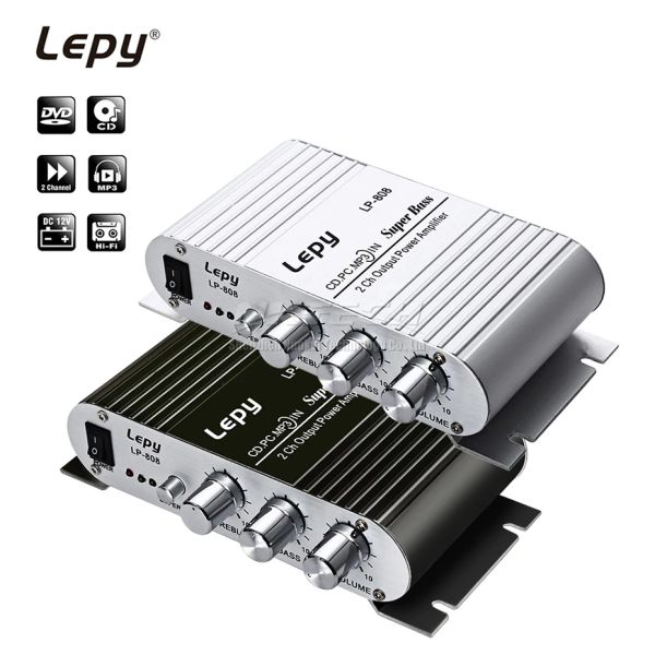 Oyuncular LP808 LEPY MINI ARAÇ GÜÇ AMPLİFİCİ Dijital Oyuncu HiFi Stereo CD MP4 MP4 PC Hoparlör Motosiklet Ev Süper Bass 2Ch Ses Amfi