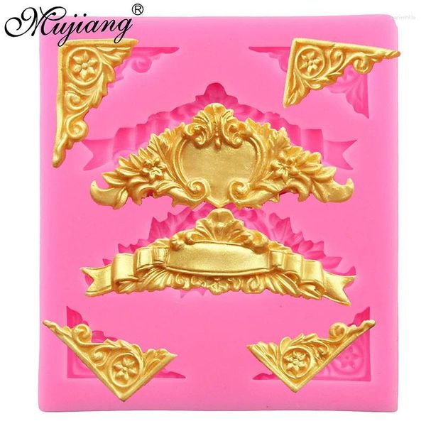 Moldes de cozimento Mujiang DIY Bolo de fondante em relevo de alívio vintage Border Silicone Mold Decoration Ferramenta Pasta