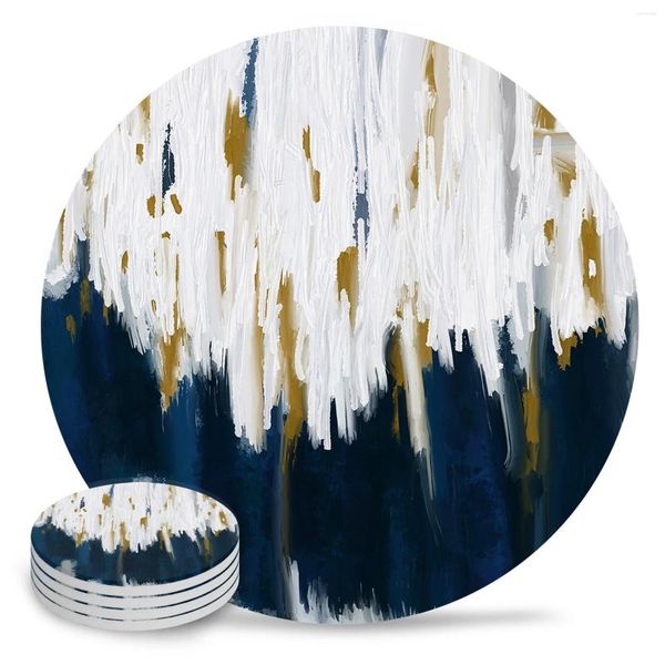Tavolino di pittura a olio blu pittura astratta texture coaster set ceramica set rotonde bevanda bevanda da tè da tè tazza di tovagliette