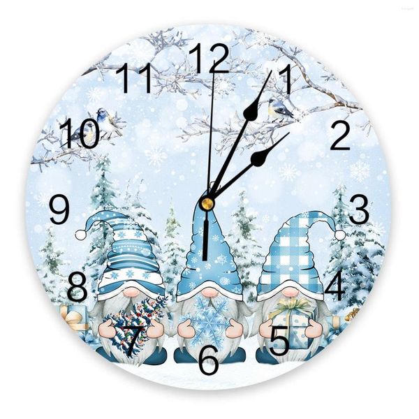 Relógios de parede Natal Inverno Snowflake Dwarf Blue Silent Living Room Decoração Round relógio Decoração de quarto de casa