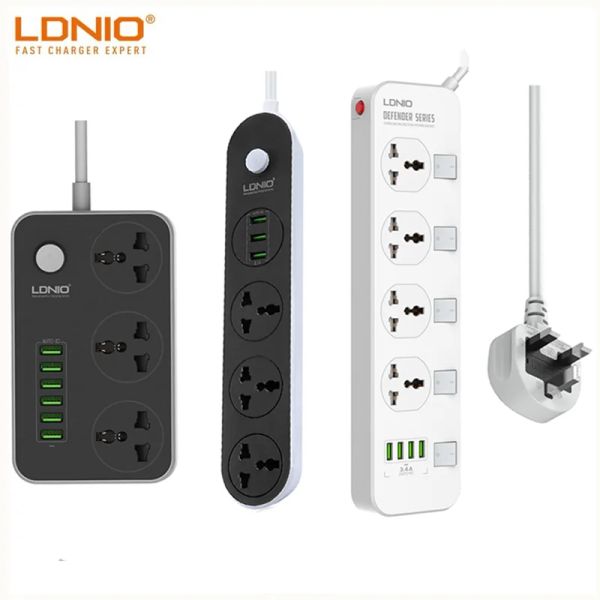 Acessórios LDNIO 2020 UE/ UK/ US/ Plug Power Board Switch 4 soquetes 4 Placa de plug -in de soquete elétrico USB Protetor de pula de cabo de linha 2m