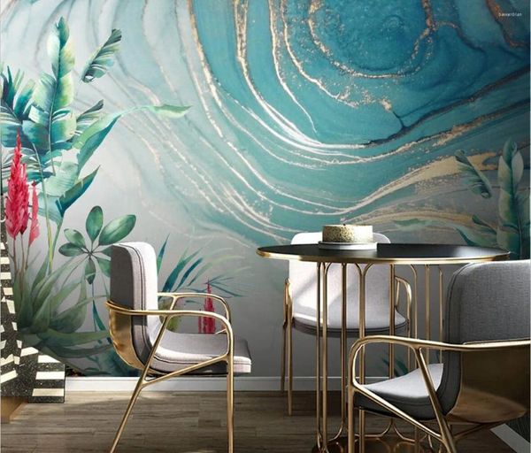 Papéis de parede Plantas de aquarela nórdica personalizadas folhas folhas de parede de parede de parede mural da banana Papéis de parede do quarto de casa Decoração de casa Papel de Parede