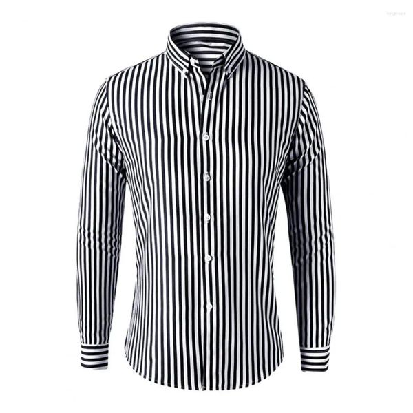 Herren lässige Shirts Mode Shirt Button Down Striped Long Slezy Silky Stoff Single Patch Pocket Easy Care Classic Kleid