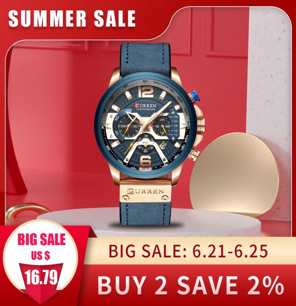 Curren Casual Sport Watchs for Men Blue Top Brand Luxury Military Watch Orologio Man Clock Fashion Chronograph Orwatch3259191