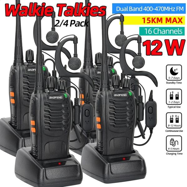 24pcs baofeng bf888s 12w walkie talkie banda dupla portátil de longo alcance uhf 400470mhz ham USB Radio de duas maneiras para caçar 240326