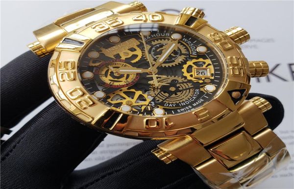 Model15617 Men Subaqua Nomai Quartz Watch com aço inoxidável cinta 18k cronógrafo de ouro New9205469