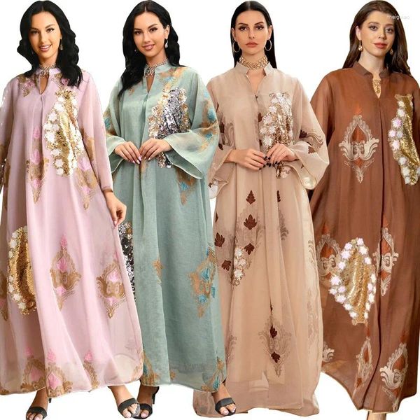 Stile di abbigliamento etnico Abaya Middle East Women Abito da sera musulmano paillettes ricamato abiti da festa eleganti abiti da maniche lunghe Jalabiya