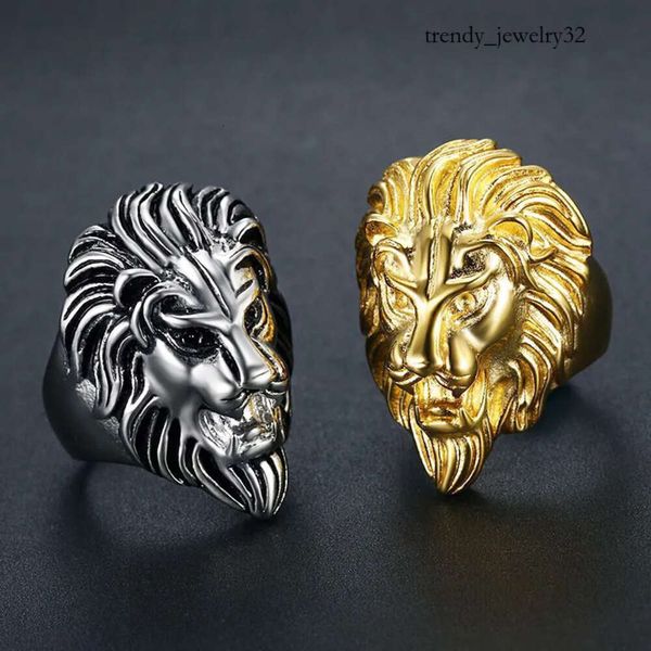 REAIS MENINOS ANTIGENTES DE AÇO ANTIGO MULHERES HIP HOP RINGS Lion Face TrendSetter Singer Punk Punk Finger Jewelry Aço de aço 7-14