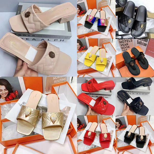 Sandali in pelle di lusso più alta Sandals famoso designer Donne spiaggia Slip-On Kurt Scarpe Og Oriaginal Lady Slides morbido Classici Flip di fondo piatto Flip Slipisti neri