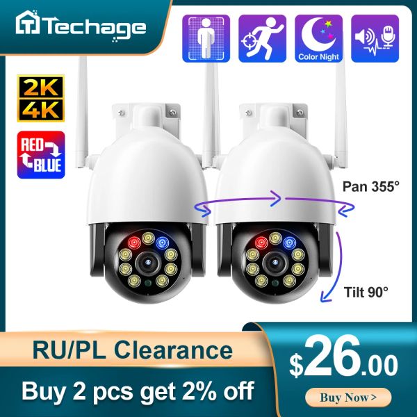 Cameras Techage 4MP 8MP Câmera de Wi -Fi IP ao ar livre 4K Dome sem fio Câmera de segurança sem fio Audio Detecção humana Rastreamento automático Ai P2P