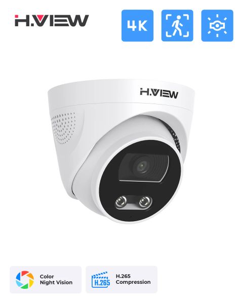 Telecamere H.View 8MP POE IP Camera Rilevamento Face Detection 4K CCTV Sicurezza Camera da esterno Dome Audio Video Surveillance Registratore Xmeye App Nvr