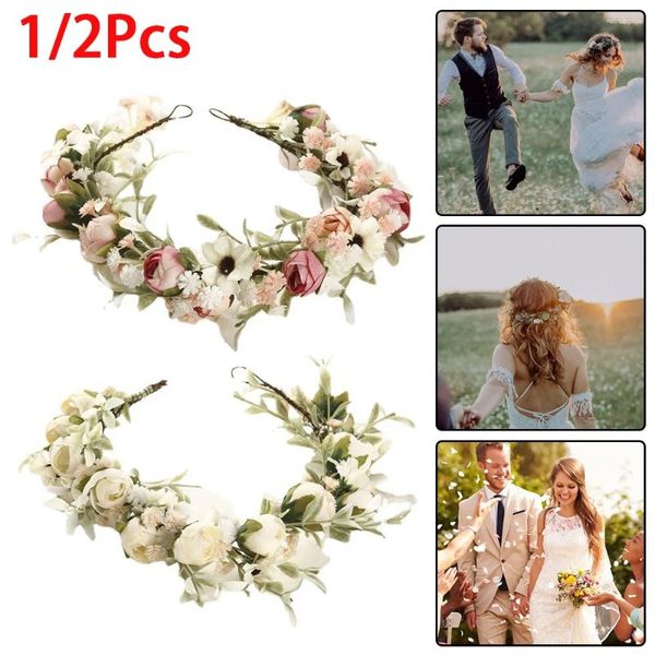 Dekorative Blumen 1/2pcs Spring Bohemian Brautkronhaar Kopfschmuck Blumenkranz Braut Girlandenkopf Hoop Stirnbänder Mädchen Hochzeit