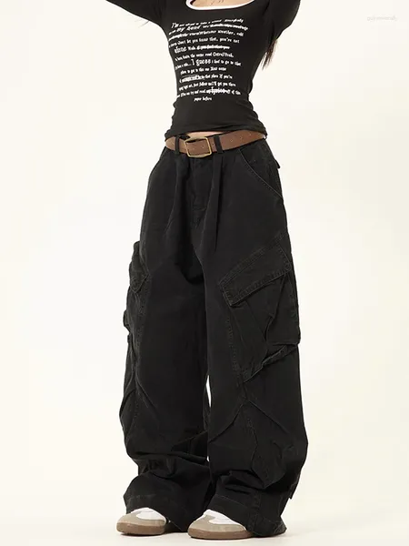 Женские джинсы 2024 Весенний груз американский уличный стиль Бэгги Банки Женщины многосайны широкие ноги