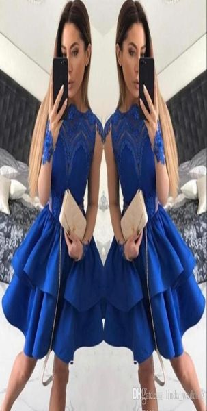 2019 billiger königsblauer Cocktailkleid Langarmes Spitzen -APPLIKED KURZ MINI SEMI CLUB WEAR HOMECOMING Party Kleid Plus Size Custom 8130074