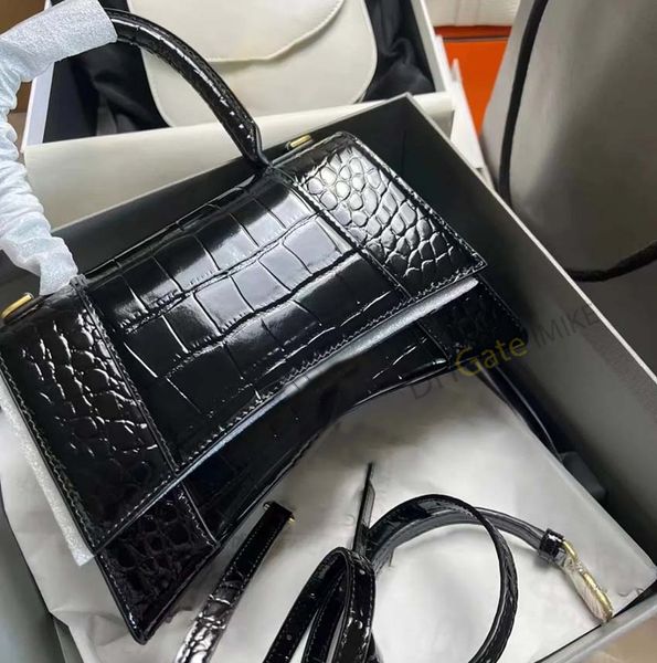 Bolsa de ampulheta clássica impressão de crocodilo de luxo de couro de bolsa de ombro de ombro único designer feminino de fivela de travamento de metal de metal