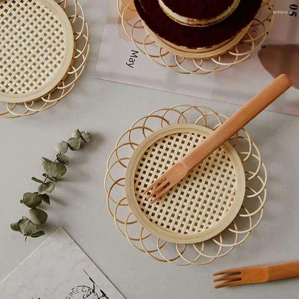 Vassoi di tè in stile giapponese in bambù rattan piattino intrecciato a mano tazza tazza tazza tazza cratiera decorazioni per la casa accessori da cucina