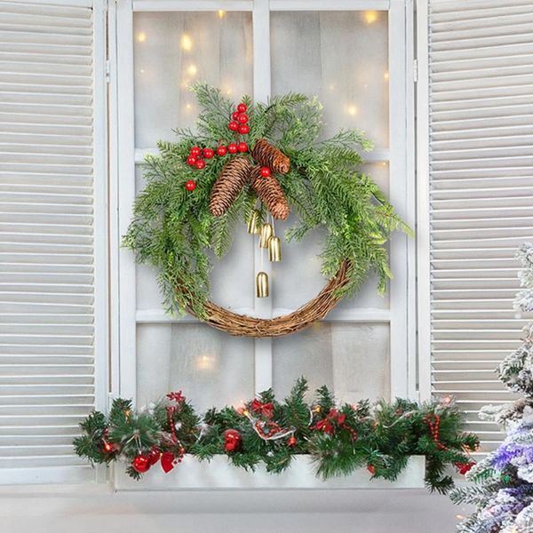 Dekorative Blumen 40/50 cm Weihnachtskranz Anhänger Jahr Bauernhaus mit Glocken Kiefernkegel Ball Treppe Tannen Girlanden Ornament Geschenk