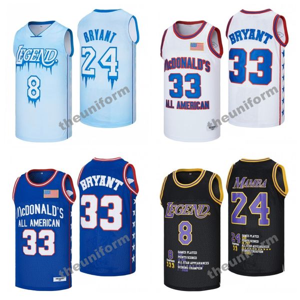 Erkekler All American Bryant Basketbol Formaları #8 #24 #33 Mamba Forma Boyutu S-3XL