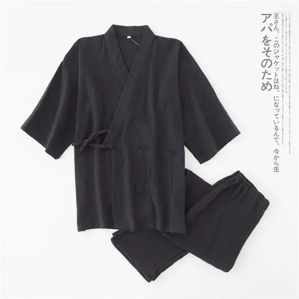 Abbigliamento da casa cotone giapponese kimono pigiama uomo sciolto pantaloni a colore solido servizio casual abito a due pezzi comodo abbigliamento da sonno comodo