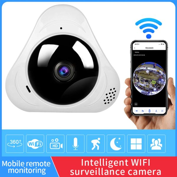 Telecamere fotocamere panoramiche di pesce ip con visione notturna, telecamere di sorveglianza CCTV, 360 gradi, wifi, protezione della sicurezza 1080p, smart ho