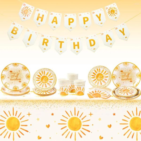 Decoração de festa Boho Sun Disponível Tableware Definir Feliz Aniversário Kids Sunshine One Supplies de chá de bebê