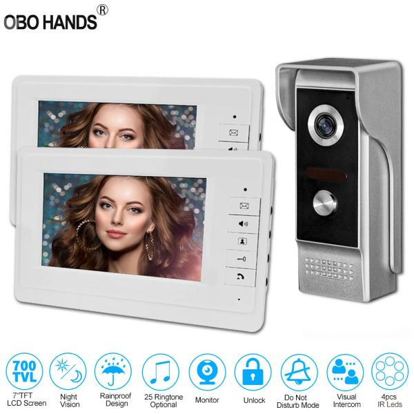 Campainhas de campainha com fio 7 '' TFT LCD Video Intercom Doorbell System Monitor de vídeo por porta de vídeo