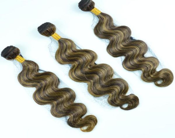 Entzückende Premium -weiche synthetische Haarbündel 100g, Klavierfarbe Körperwelle Eins gezeichneter doppelte Schuss hitzebeständige Faser Haarwebe 2102168998924