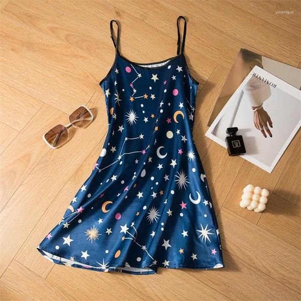 Женская одежда для сна, дамы сексуальные ночные шелк шелк V-образный вырезок Starry Sky Lingerie BabyDoll Ночной рубаш