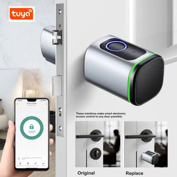 Заблокировать Tuya Bluetooth Ttlock App RFID -карта отпечатка пальца евро цилиндр Электронная смарт -дверная блокировка дверей. Заменить старую дверь без ключа.