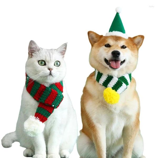 Hundekleidung warmer Welpe Schal Rotgrün gestrickt Weihnachtsjahr Herbst Winter Katze Wolle Weihnachtsdekoration Haustier Accessoires