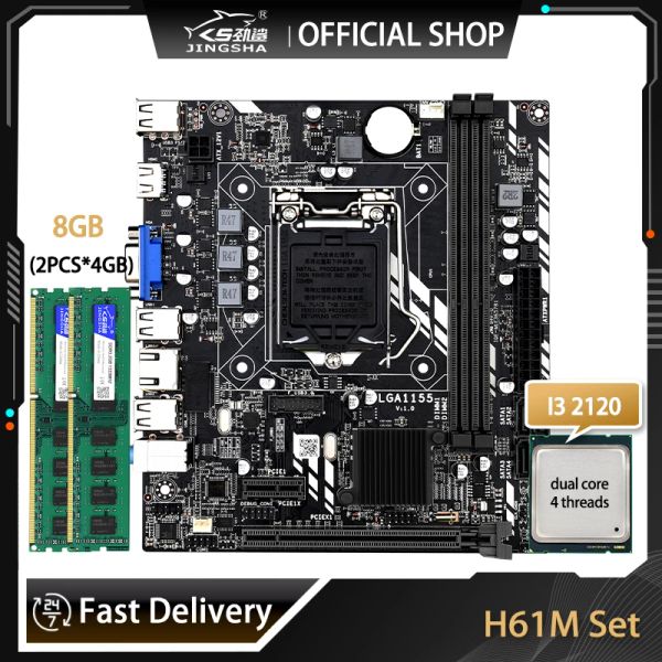 PADS H61 PC PODER LGA 1155 com Core i3 2120 CPU e 2*4GB = 8 GB DDR3 1600MHz Memória H61M Placa do kit PC Gamer Placa mae 1155