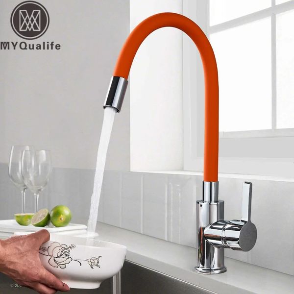 Tubo arancione collo flessibile cucina lavello rubinetto cromata tubo universale miscelatore freddo tap mazzo bagno montato 240325