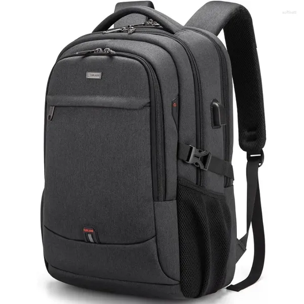 Sacos escolares Mochila de laptop de 17 polegadas para viagens resistentes à água Bolsa de faculdades com cobrança de USB Porto preto