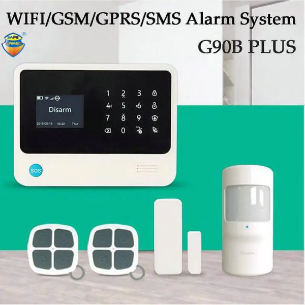 Kits (1Set) Neueste G90B plus WiFi SMS GSM Wireless Home Security Alarm System Support Android/iOS App Control PIR Detektor -Türsensor