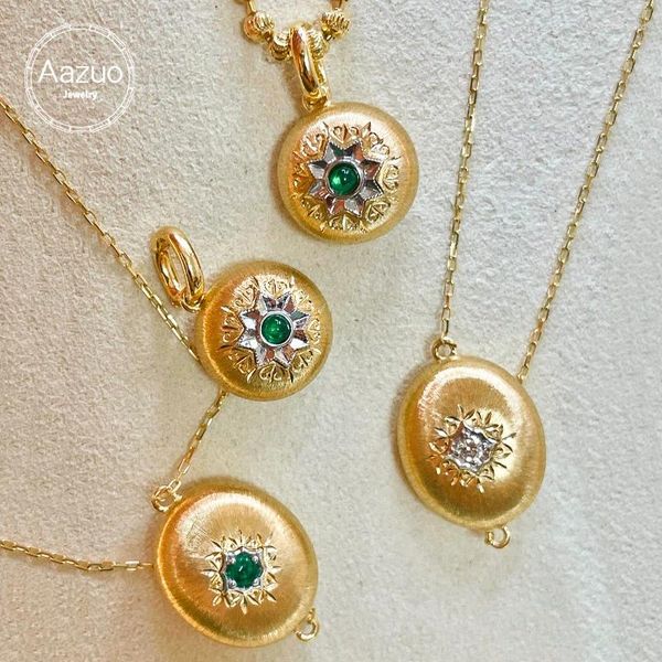 Catene aazuo 18k giallo oro naturale smeraldo vero diamante rotondo e pendente ovale con collana a catena dotata per le donne BIRTTHDAY Party