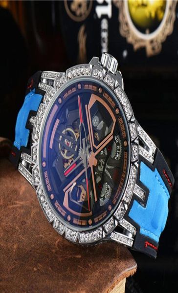 Herren Uhren mechanische automatische Bewegung Watch Clear Rücken hochwertige Eiste -Hülle Diamant Armbandwatch Gummi -Gurt wasserdicht 9852660