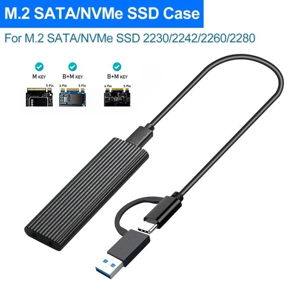 TASSEGLIE DOPPO PROCOLO M2 M2 NVME/SATA SSD CASO 10GBPS HDD Box M.2 NVME NGFF SSD a USB 3.1 Typec di involucro a TypeA per M.2 Disk rigido