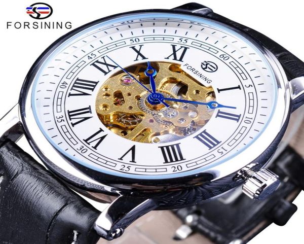 Forsising Watch Klasik Kraliyet Tasarım Roman Numarası Siyah Deri Kemer Altın Dişli Hareket Mens Mekanik Saat En İyi Marka Lüks C4758173