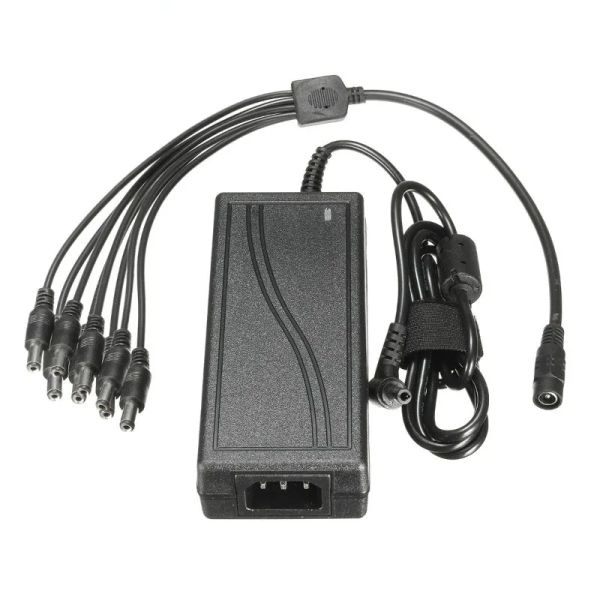 Acessórios Adaptador do carregador CC 12V 5A CCTV UE Plug Supply Supply + Cabo de divisor de potência de 8 vias para monitorar Câmera de segurança CCTV CCD