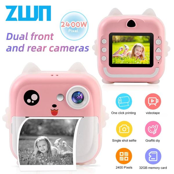 Crianças 1080p HD Toys de câmera digital Impressão instantânea para crianças Imprimir câmera térmica Impressão instantânea PO Vídeo com 32G Memory Card 240327