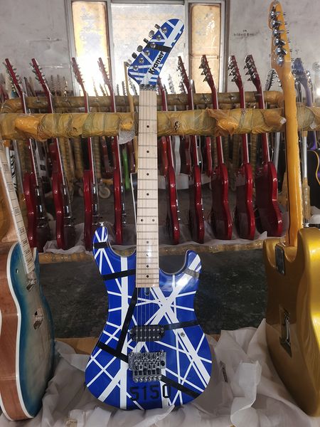 Guitarra elétrica azul e branca de 6 cordas de alta qualidade, placa de cordas de alta qualidade, linhas corporais, em estoque, envio rápido