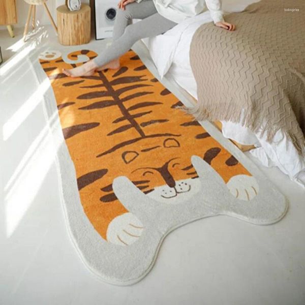 Teppiche dicke Fleece Cartoon Tierdruck Tiger Bodenmatte Teppich Haus Schlafzimmer Nachtte Teppich Wasser Absorption Nicht rutschende Badezimmertürmatten