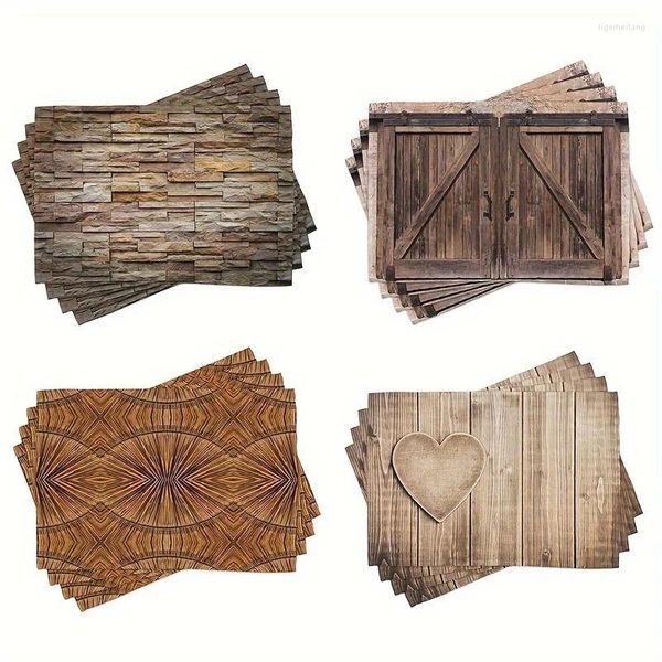 Ковры 1/4pcs винтажные деревянные помещения деревенский тил коричневый деревянный стол