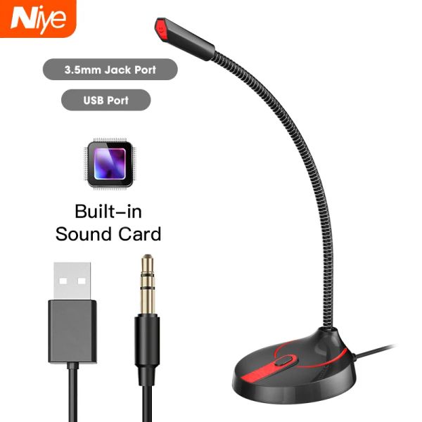 Mikrofonlar Mini USB Mikrofon Stüdyo Konuşma Hoparlörleri 3.5mm Jack Fiş PC Bilgisayar Dizüstü Dizüstü Bilgisayar Hoparlör için Kablolu Mikrofonlar