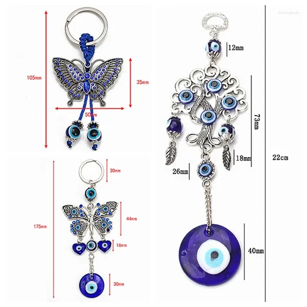 Schlüsselanhänger Big Blue Butterfly Schlüsselketten Herz Devil's Eye Perlen Keychain Ring Bag Auto Hanging Wandverzierung 1pc