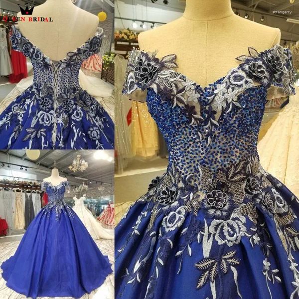 Abiti da festa blu lussuoso fiori soffici Appliques lunghe sera formali abiti reali 2024 Vestido de festa kc601