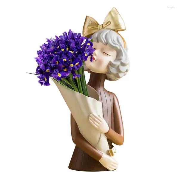 Вазы современная смола ваза деформируют девушки статуэтки с цветочным расположением сухой держатель с художественным смыслом для гостиной