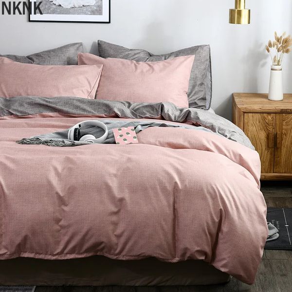 Klassische Bettwäsche -Set Solid Color Duvet Cover Sets Quilt Decke Kissenbezüge Europäische Größe King Queen Gray Blue Pink Green 240320